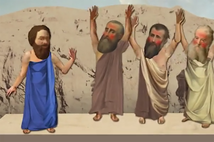 Sokrates wird von Leuten bejubelt. 