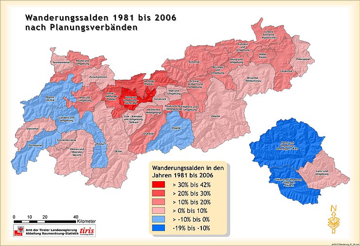 Karte Wanderungssalden Tirol