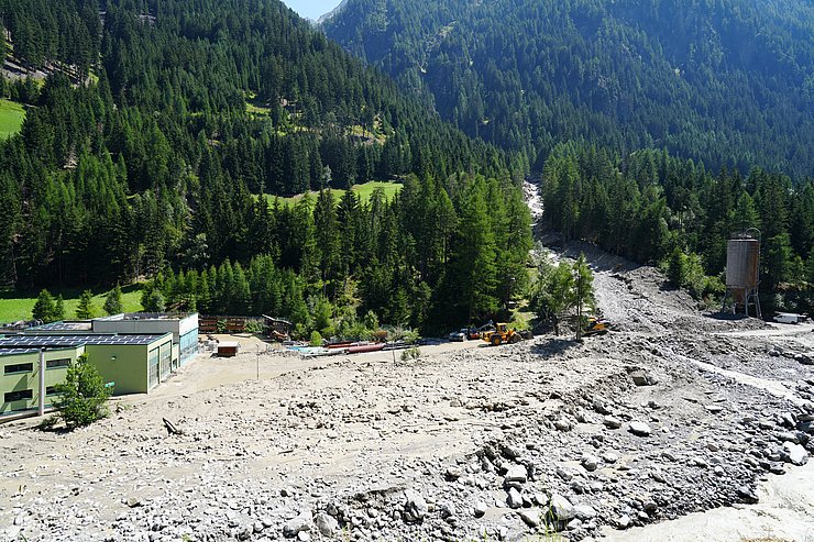 © Land Tirol/Brandhuber Foto der Mure und der getroffenen Kläranlage