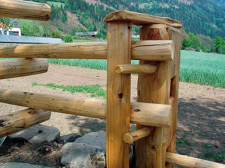 Stangenzaun mit gelochter Säule