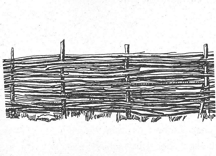 Flechtzaun, dichtere Art; Skizze