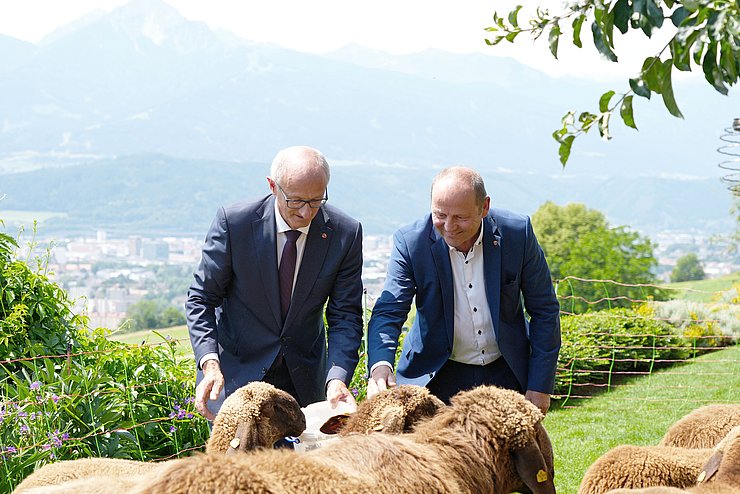 LH Mattle und LHStv Geisler am Maxnhof in Arzl