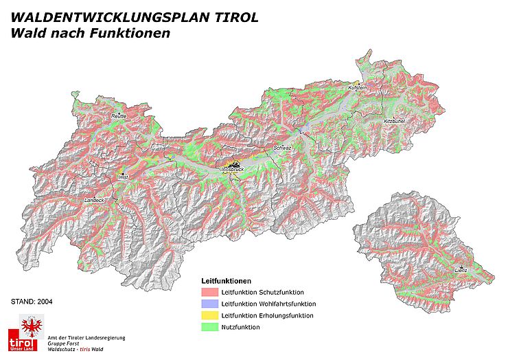 Karte Waldentwicklungsplan Leitfunktionen Tirol