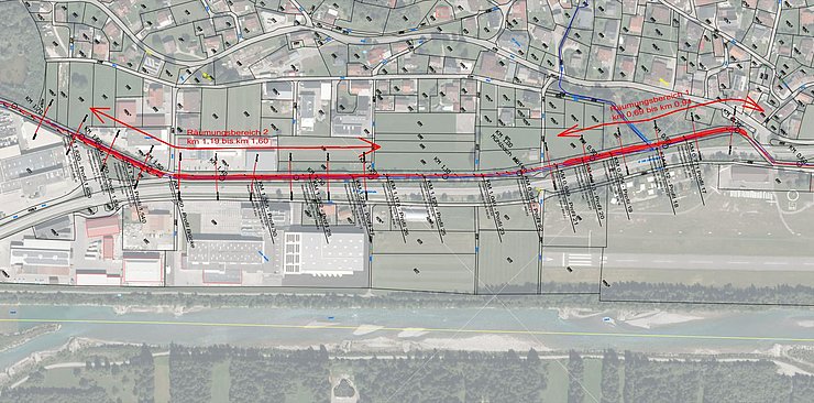 Übersicht über die Räumungsabschnitte am Mühlbach in Höfen