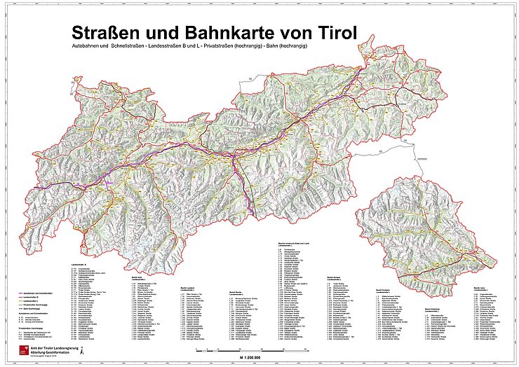 Karte Bahnnetz und Strassennetz Tirol Übersicht