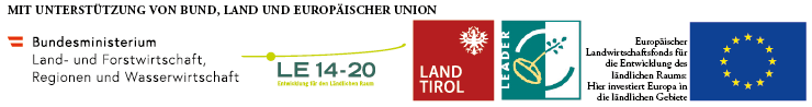 Logoleiste vom Bundesminiseterium für Land- und Forstwirtschaft, Regionen und Wasserwirtschaft, Gemeinsame Agrarpolitik Österreich, Land Tirol und der Europäischen Union