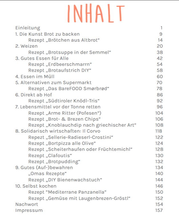 Inhaltsverzeichnis von "Kein Brot im Müll - das Brot-Kochbuch"